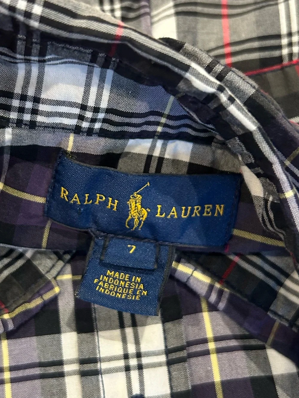 Ralph Lauren long sleeve black white plaid boys size 7